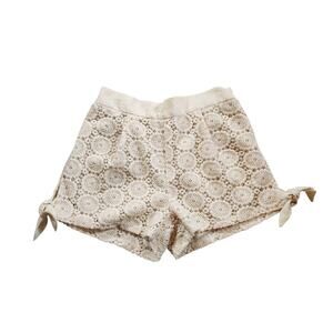 Miami Womens Pull On Casual Shorts Size S Ivory Lace Overlay Tie Sides Lined